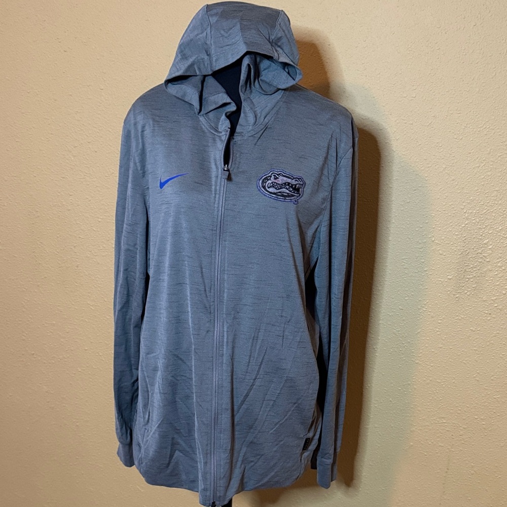 Nike Gray Dri-Fit Hooded Zip Up Jacket with Gator Logo Size M
